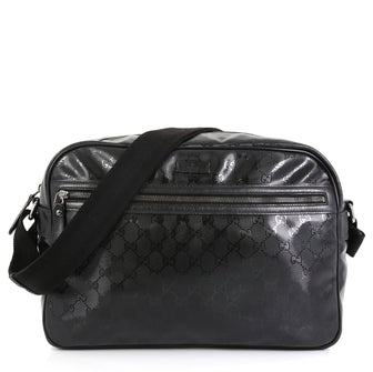 Gucci Front Zip Camera Bag GG Coated Canvas Large Black 454286