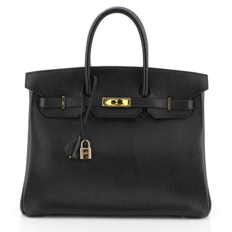 Hermes Birkin Handbag Black Ardennes with Gold Hardware 35 Black 454289
