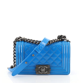 Chanel Boy Flap Bag Quilted Patent Small Blue 4543502