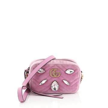 Gucci GG Marmont Shoulder Bag Crystal Embellished Matelasse Velvet Mini