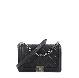Chanel Boy Flap Bag Quilted Lambskin New Medium Black 454491