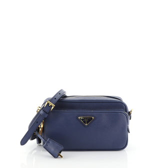 Prada Front Pocket Crossbody Bag Saffiano Leather Small Blue 454561
