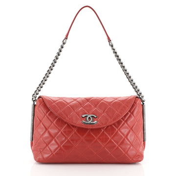 Chanel Stitch It Fold Over Shoulder Bag Quilted Glazed Calfskin Medium