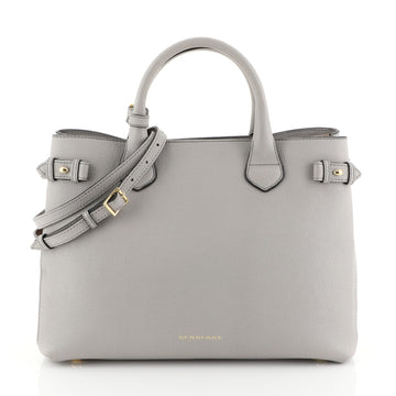 Burberry Banner Convertible Tote Leather and House Check Canvas Medium Gray 4546201
