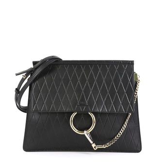 Chloe Faye Shoulder Bag Embossed Leather Medium Black 454671