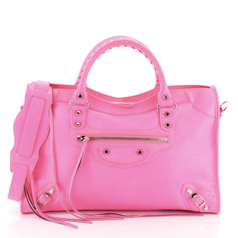 Balenciaga City Classic Studs Bag Leather Medium Pink 454744