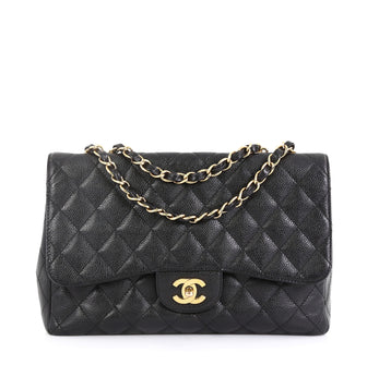 Chanel Vintage Classic Single Flap Bag Quilted Caviar Jumbo