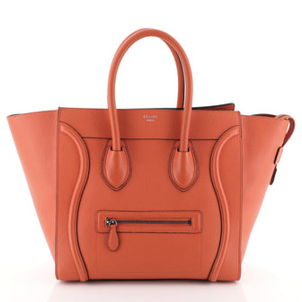 Celine Luggage Handbag Grainy Leather Mini Orange 454821