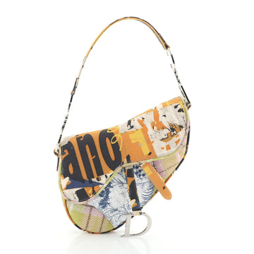 Christian Dior Vintage Saddle Bag Printed Canvas Medium Orange 454951