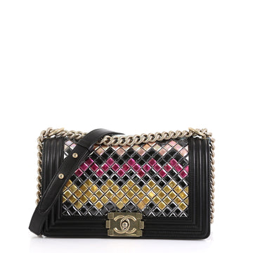 Chanel Mosaic Boy Flap Bag Embellished Lambskin Old Medium Black 454961