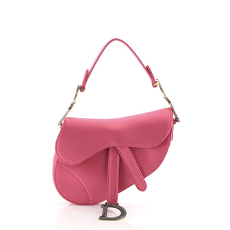 Christian Dior Saddle Handbag Satin with Crystals Mini Pink 455001