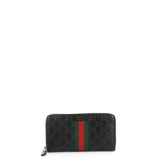Gucci Web Guccissima Leather Zip Around Wallet Black