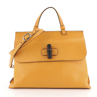 Gucci Bamboo Daily Top Handle Bag Leather Medium Yellow 45516125