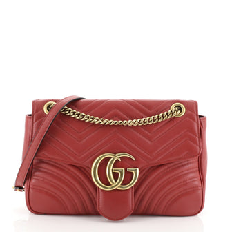 Gucci GG Marmont Flap Bag Matelasse Leather Medium Red 4552312