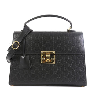 Gucci Padlock Top Handle Bag Guccissima Leather Medium Black 455231