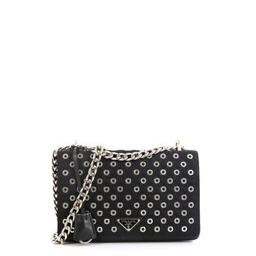 Prada Grommet Chain Flap Shoulder Bag Tessuto with Soft Calfskin Medium