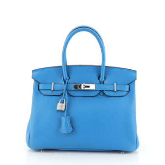 Hermes Birkin Handbag Blue Clemence with Palladium Hardware 30 Blue 4552918