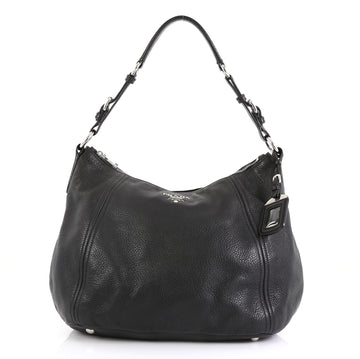 Prada Zip Top Hobo Vitello Daino Medium Black 455301