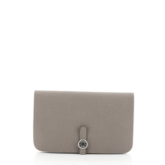 Hermes Dogon Duo Combined Wallet Leather Gray 455331