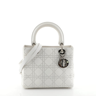 Christian Dior Lady Dior Handbag Cannage Studded Leather Medium White 455371