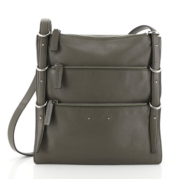 Valentino Triple Zip Shoulder Bag Leather Medium Green 455391
