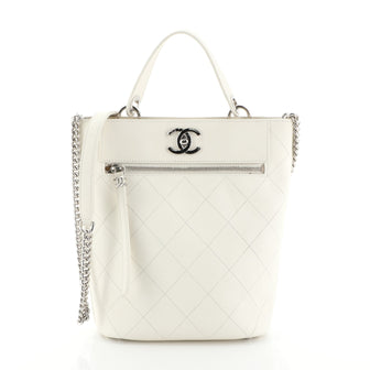 Chanel CC Top Handle Bucket Bag Stitched Calfskin Small White 455421
