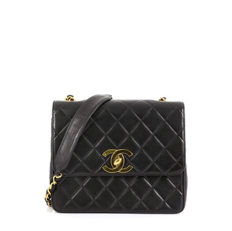 Chanel Vintage Square CC Flap Bag Quilted Lambskin Medium Black 455431