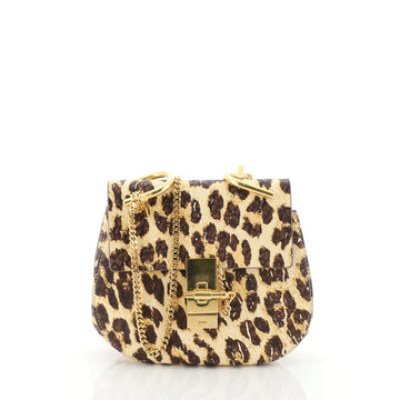 Chloe Drew Crossbody Bag Printed Leather Mini Brown 455472