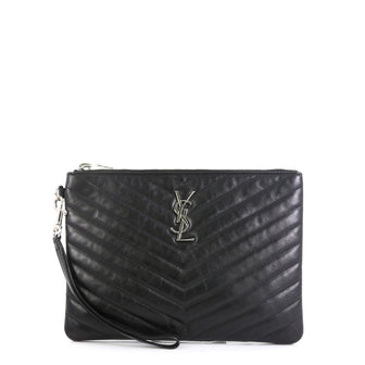 Saint Laurent Classic Monogram Wristlet Pouch Matelasse Chevron Leather Small