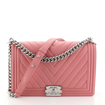 Chanel Boy Flap Bag Chevron Lambskin New Medium Pink 455504