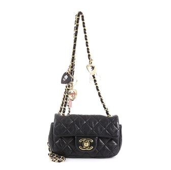 Chanel Vintage CC Chain Flap Bag Quilted Leather Extra Mini Black 455591