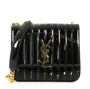 Saint Laurent Vicky Crossbody Bag Vertical Quilted Patent Large Black 455641