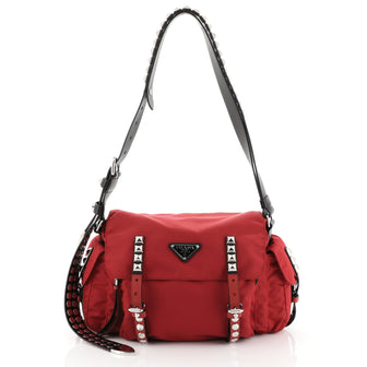 Prada Buckle Shoulder Bag Nylon Medium Red 455781