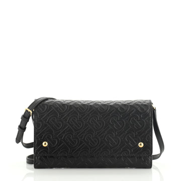 Burberry Hazelmere Wallet on Strap Monogram Embossed Leather 