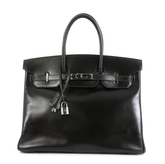 Hermes Birkin Handbag Black Box Calf with Palladium Hardware 35 Black 4560015
