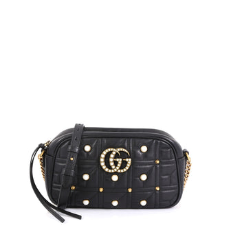 Gucci Pearly GG Marmont Shoulder Bag Embellished Matelasse Leather Sma...