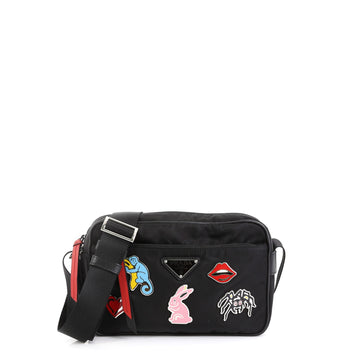 Prada Camera Bag Tessuto with Applique Medium Black 4560036