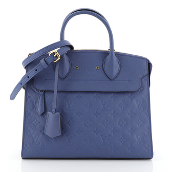 Louis Vuitton Pont Neuf Handbag Monogram Empreinte Leather MM Blue 4560042