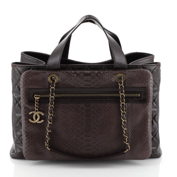 Chanel Urban Mix Tote Quilted Glazed Calfskin and Python Medium Brown 4560060