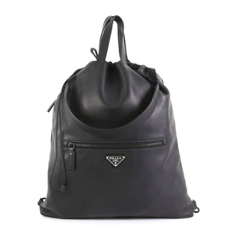 Prada Drawstring Backpack Soft Calfskin Black 4560070