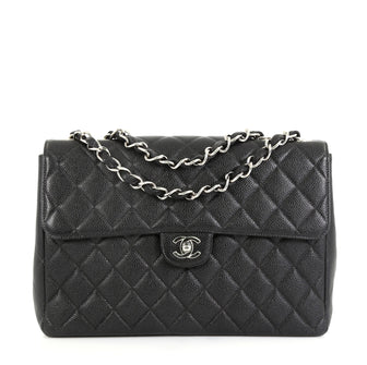 Chanel Vintage Square Classic Single Flap Bag Quilted Caviar Jumbo Black 4560073