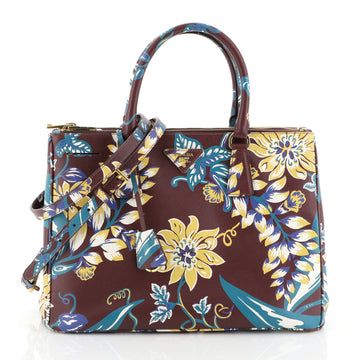 Prada Double Zip Lux Tote Printed Saffiano Leather Medium Red 4560087