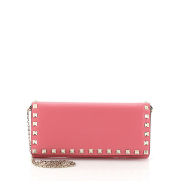 Valentino Rockstud Wallet On Chain Leather Pink 456009