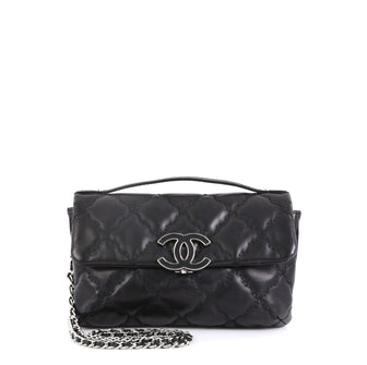 Chanel Double Stitch Hamptons Flap Bag Quilted Calfskin Mini Black 456121