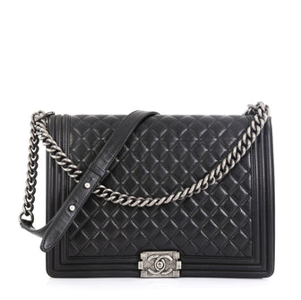 Chanel Boy Flap Bag Quilted Calfskin Large Black 456151