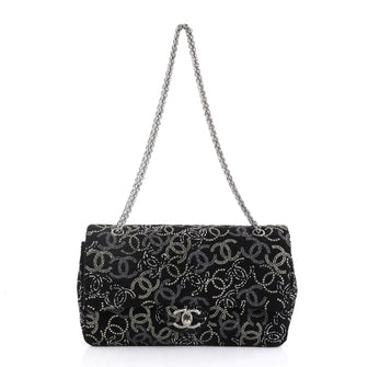 Chanel Paris-Shanghai Pudong Flap Bag Strass Embellished Tweed Medium Black 456275