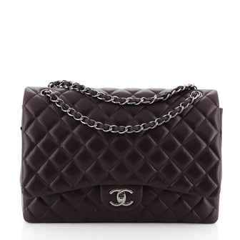 Chanel Classic Double Flap Bag Quilted Lambskin Maxi Purple 456277