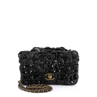 Chanel CC Camellia Flap Bag Lambskin with Patent Mini Black 456278