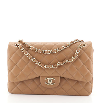 Chanel Classic Double Flap Bag Quilted Lambskin Jumbo Brown 456282