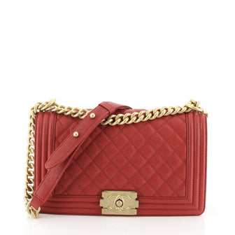 Chanel Boy Flap Bag Quilted Caviar Old Medium Red 456283